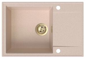 SINK Quality Quality Sink55 gránit mosogató, 680x460x215 mm + arany szifon, bézs, SKQ-SINK.P.1KDO.XG