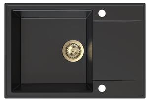 SINK Quality Quality Sink55 gránit mosogató, 680x460x215 mm + arany szifon, fekete, SKQ-SINK.C.1KDO.XG