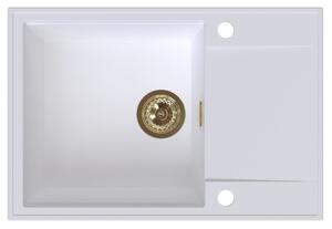 SINK Quality Quality Sink55 gránit mosogató, 680x460x215 mm + arany szifon, fehér, SKQ-SINK.W.1KDO.XG