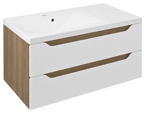 Sapho Sapho, WAVE mosdószekrény 89.7x45x47.8cm, bal oldali, fehér/cuneo tölgy, WA092-3025