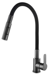Gamma Flex 4000, álló mosogatócsaptelep flexibilis karral, 2 funkciós kifolyóval, fekete-grafit, GMA-BFX-4000GM