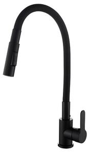 Gamma Flex 4000, álló mosogatócsaptelep flexibilis karral, 2 funkciós kifolyóval, matt fekete, GMA-BFX-4000BK