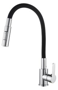 Gamma Flex 4000, álló mosogatócsaptelep flexibilis karral, 2 funkciós kifolyóval, fekete-króm, GMA-BFX-4000CH