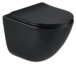Erga Lily+, fali WC-csésze 490x370x365mm, Tornado 2 perem nélküli + lassú záródású WC-ülőke, matt fekete, ERG-V03-LILY-TO2-BK