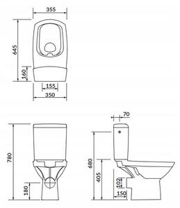 Cersanit CARINA Clean On 482 új - WC kombi 010 3/5 antibakteriális duroplasztikus üléssel, fehér, K31-044