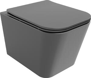 Mexen Teo WC Rimless WC lappal vékony, hőre keményedő, sötétszürke matt, 30854071
