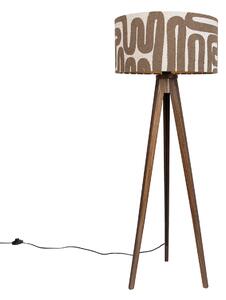 Állólámpa diófa háromlábú barna és bézs csíkos ernyővel 50cm - Tripod Classic
