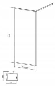 Cersanit Larga, Walk-In zuhany paraván 100x200 cm, 8mm átlátszó üveg, króm profil, S932-136