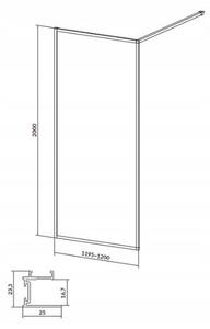 Cersanit Larga, Walk-In zuhany paraván 120x200 cm, 8mm átlátszó üveg, króm profil, S932-137