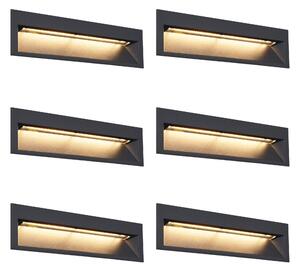 6 darabos modern, süllyesztett fali lámpa szett fekete 28cm LED-del IP65 - Mert