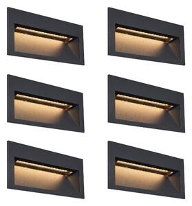 6 darabos modern süllyesztett fali lámpa szett fekete 16 cm LED-del IP65 - Mert