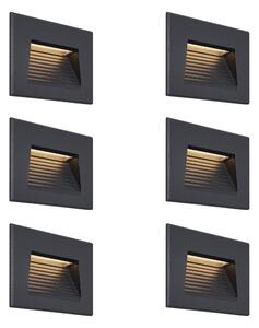 6 darabos modern süllyesztett fali lámpa szett fekete 11,5 cm LED-del IP65 - Trem