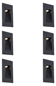 6 darabos modern süllyesztett fali lámpa szett fekete 7 cm LED-del IP65 - Trem