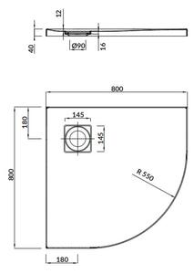 Cersanit TAKO SLIM zuhanytálca 80x80x4 cm + szifon, negyed kerek, fehér, S601-119