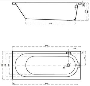 Cersanit Octavia, akril kád 170x70cm + lábak, fehér, S301-253