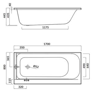 Cersanit Smart, akril kád bal 170x80cm + lábak, fehér, S301-117