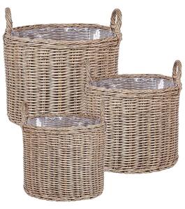 3 darabos fonott virágtartó szett PENDULA PE Rattan 33/37/45 cm Természetes