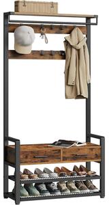 Előszobafal ülőkével, cipőtárolóval,szövetfiókkal,30 x 80,4 x 181,6 cm, rusztikus barna/fekete