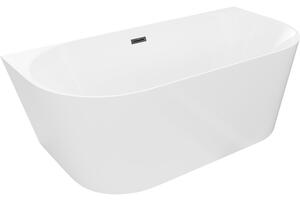 Mexen Oval Slim, szabadon álló fali kád 170 x 80 cm, fényes fehér, matt fekete túlfolyóval, 52661708000-70