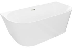 Mexen Oval Slim, szabadon álló fali kád 170 x 80 cm, fényes fehér, szálcsiszolt acél túlfolyóval, 52661708000-97