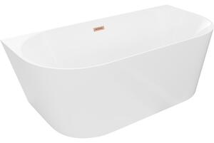Mexen Oval Slim, szabadon álló fali kád 170 x 80 cm, fényes fehér, matt réz túlfolyó, 52661708000-65