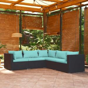 5 részes fekete polyrattan kerti ülőgarnitúra párnákkal