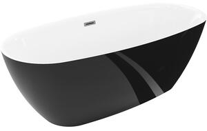 Mexen Luvo Slim, szabadon álló kád 170 × 75 cm, fehér-fekete, grafit túlfolyóval, 52801707575-66