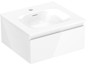 Mexen Orio, fürdőszobaszekrény 50 cm Vela mosdóval, 1 fiókkal, fényes fehér, 91A10-05023-1-BF00-W23M00