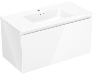 Mexen Orio, fürdőszobaszekrény 90 cm Otis mosdóval, 1 fiókkal, fényes fehér, 91A10-09047-1-BF00-W18M00