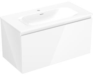 Mexen Orio, fürdőszobaszekrény 90 cm Vela mosdóval, 1 fiókkal, fényes fehér, 91A10-09047-1-BF00-W23M00