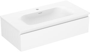 Mexen Orio, fürdőszobaszekrény 90 cm Vela mosdóval, 1 fiókkal, matt fehér, 91A10-09023-1-BF01-W23M01