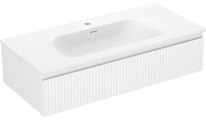 Mexen Rivel, fürdőszobaszekrény 100 cm Vela mosdóval, 1 fiókkal, rovátkolt, matt fehér, 91A20-10023-1-BF01-W23M01