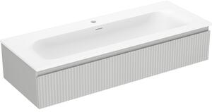 Mexen Rivel, fürdőszobaszekrény 120 cm Vela mosdóval, 1 fiókkal, rovátkolt, matt szürke/fehér, 91A20-12023-1-BF62-W23M01