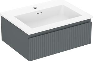 Mexen Rivel, fürdőszobaszekrény 60 cm Otis mosdóval, 1 fiókkal, rovátkolt, grafit matt/fehér matt, 91A20-06023-1-BF66-W18M01