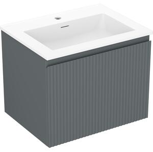 Mexen Rivel, fürdőszobaszekrény 60 cm Otis mosdóval, 1 fiókkal, rovátkolt, grafit matt/fehér matt, 91A20-06047-1-BF66-W18M01