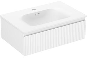 Mexen Rivel, fürdőszobaszekrény 70 cm Vela mosdóval, 1 fiókkal, rovátkolt, matt fehér, 91A20-07023-1-BF01-W23M01