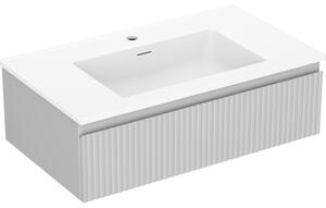 Mexen Rivel, fürdőszobaszekrény 80 cm Otis mosdóval, 1 fiókkal, rovátkolt, matt szürke/fehér, 91A20-08023-1-BF62-W18M01