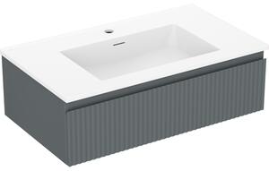 Mexen Rivel, fürdőszobaszekrény 80 cm Otis mosdóval, 1 fiókkal, rovátkolt, grafit matt/fehér matt, 91A20-08023-1-BF66-W18M01