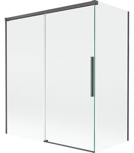 Mexen Rox, kétszárnyú tolóajtós kádparaván 140 + 70 x 150 cm, 8 mm-es átlátszó üveg, szálcsiszolt grafit profil, 8C9-140-070-66-00