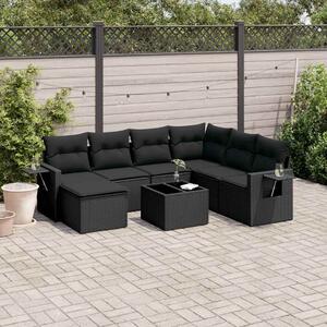 8 részes fekete polyrattan kerti ülőgarnitúra párnákkal