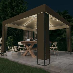 VidaXL tópszínű dupla tetős pavilon LED fényfüzérrel 3 x 3 x 2,7 m
