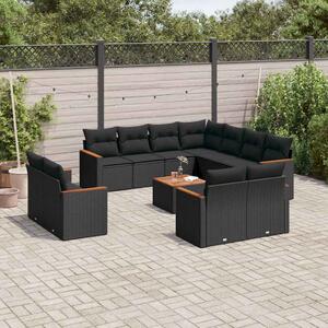 12 részes fekete polyrattan kerti ülőgarnitúra párnákkal