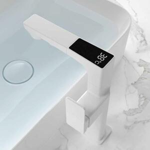 Multifunkciós smart mosdó csaptelep | Vízhőfok kijelzés | Kihúzható többfunkciós fej | Fehér | Austler FH-3423YA