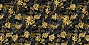 Vízálló szövet arany pálma levelek fekete alapon MIGD20801, h. 160 cm