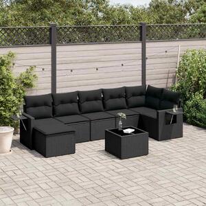 8 részes fekete polyrattan kerti ülőgarnitúra párnákkal