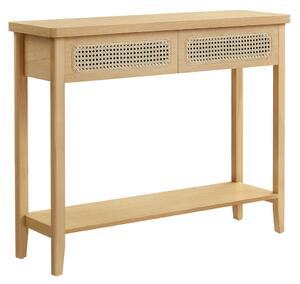 Konzolasztal két fiókkal, rattan hatású előlap, tölgy 100x30x80cm
