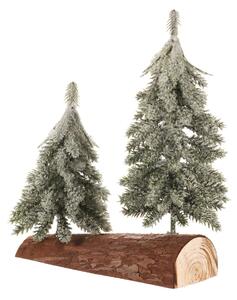 Karácsonyi hóval borított mini fák egy rönkön, 20cm