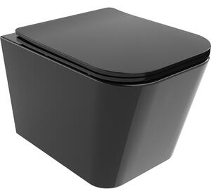Mexen Teo perem nélküli WC-csésze lassan záródó slim tetővel, duroplast, fekete fényes - 30854070