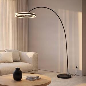 Lucande LED ívlámpa Yekta, fekete, 183 cm, dimmelhető, dimmelhető, Fekete, Nappali / Étkező, fém, Dizájn