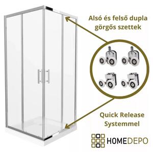HD Elio 80x80 szögletes két tolóajtós zuhanykabin zuhanytálcával és króm szifonnal, krómozott elemekkel, 190 cm magas
